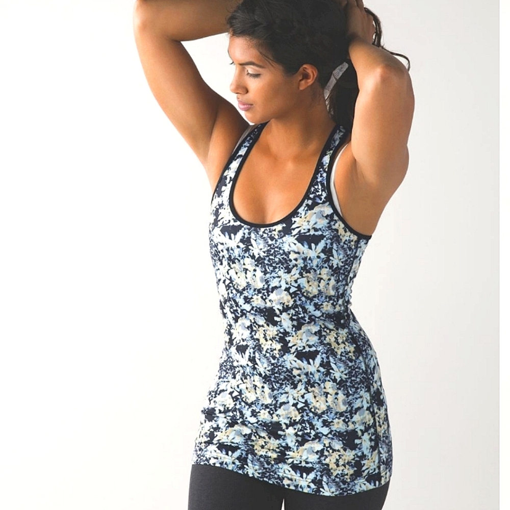 LULULEMON Cool Racerback Tank Top Size 6 Crosscourt Petal Black Yellow